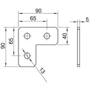 OBO Bettermann - Verbinder für Stiel/Profilschiene Verbindungsplatte L-Form GMS 3 VP L FT 90x90x40x5, St, FT − 10 Stück