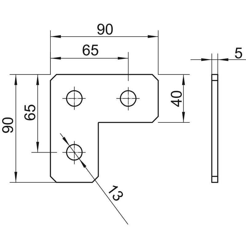 OBO Bettermann - Verbinder für Stiel/Profilschiene Verbindungsplatte L-Form GMS 3 VP L FT 90x90x40x5, St, FT − 10 Stück