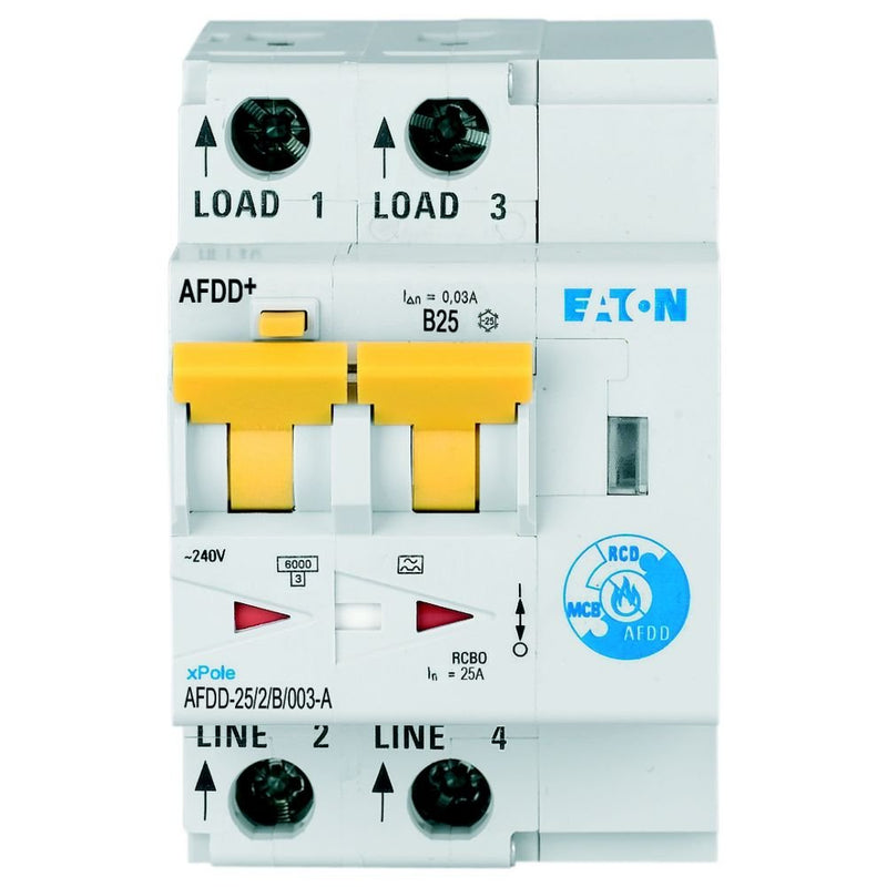 Eaton - Kombination FI-Schalter/Leitungsschutzschalter mit Zusatzeinrichtung Brandschutzschalter AFDD-25/2/B/003-A B, 25 A, Typ A