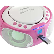 LENCO - Radio-Recorder UKW-Radio CD/MP3 tragbar SCD-650 pink USB,Mikrofon