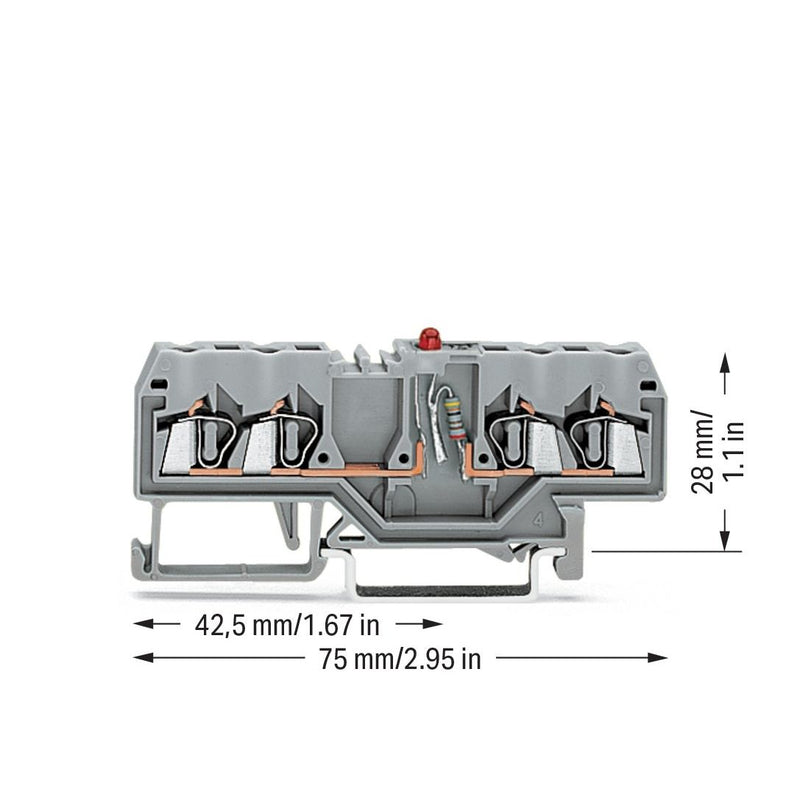 WAGO - Bauelement-Reihenklemme Bauelementklemme 280-809/281-434 Leiter,LEDrot,grau − 100 Stück