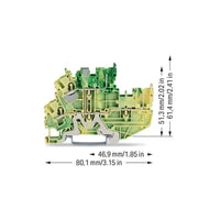WAGO - Schutzleiter-Reihenklemme 2Leiter/2PinDoppelstockkl. 2022-2207/999-953 2,5mm²,grün-gelb − 50 Stück