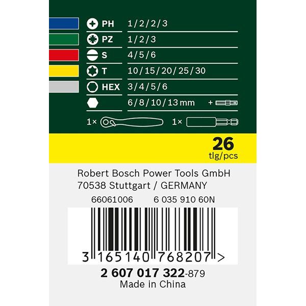 Bosch - Werkzeugset Schrauberbit- und 2607017322 Ratschen-Set