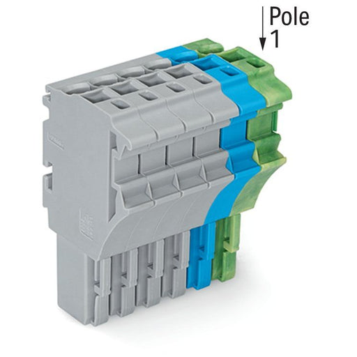 WAGO - Ein- und mehrpolige Klemmenleiste 1-Leiter-Federleiste 2022-106/000-038 4 mm²,gr/bl/gn-ge − 50 Stück