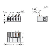 WAGO - Leiterplattensteckverbinder THT-Stiftleiste Lötstift 832-3646 1,2x1,2,abgew.,lgr − 10 Stück