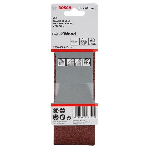 Bosch - Schleifpapier/Schleifvlies PRO X440 Schleifband, 65 x 2608606015 410 mm, G40, 3-tlg