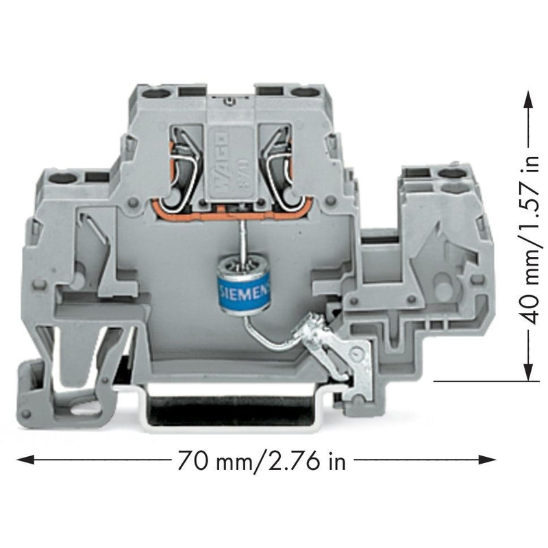 WAGO - Bauelement-Reihenklemme Bauelementklemme 870-523/281-581 mit Gasableiter,grau − 25 Stück