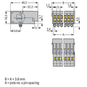 WAGO - Ein- und mehrpolige Klemmenleiste 1-Leiter-Stiftleiste 769-605/001-000 CAGECLAMP,4mm²,gr − 50 Stück