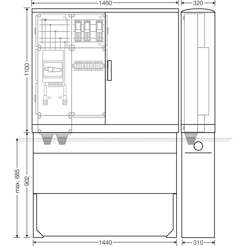 Hensel - Verteilerschrank für Energieversorgung Ladeverteiler Mi EV 44kW 3010 b. z. 3 Doppelladepu