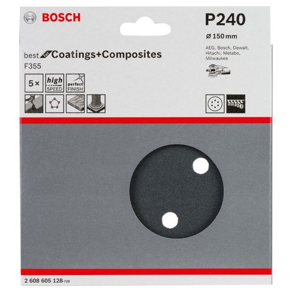 Bosch - Schleifpapier/Schleifvlies PRO F355 Schleifblatt, 150 2608605128 mm, G240, 5-tlg