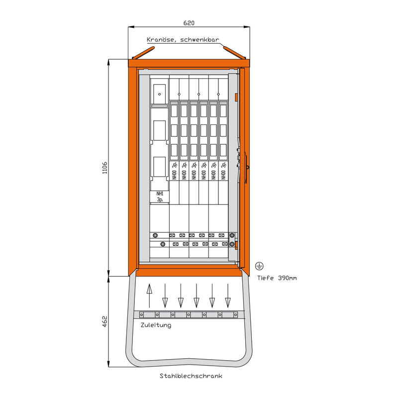 Walther Werke - Baustromverteiler Gruppenverteilerschrank WGV0076 173kVA, 6 NH-Abgänge