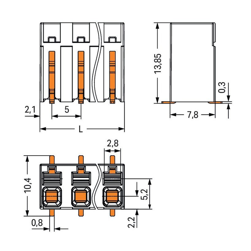 WAGO - Leiterplattenklemme SMD-Leiterplattenklemme 20863108700650900000 Drücker,1,5mm²,ws − 1080 Stück