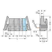 WAGO - Leiterplattensteckverbinder THT-Federleiste abgewink. 232-843/039-000 Maß 7,5mm,grau − 10 Stück