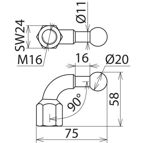 DEHN - Festpunkt für EuK-Vorrichtung Kugelfestpunkt KFP 20 W90 M16 D 20mm 90Grad abgew