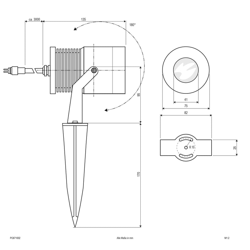 EVN Lichttechnik - Downlight/Strahler/Flutlicht P-LED COB Spot m.Erdspieß PC 671002 alu-mt 24VDC 10W 3000K IP65