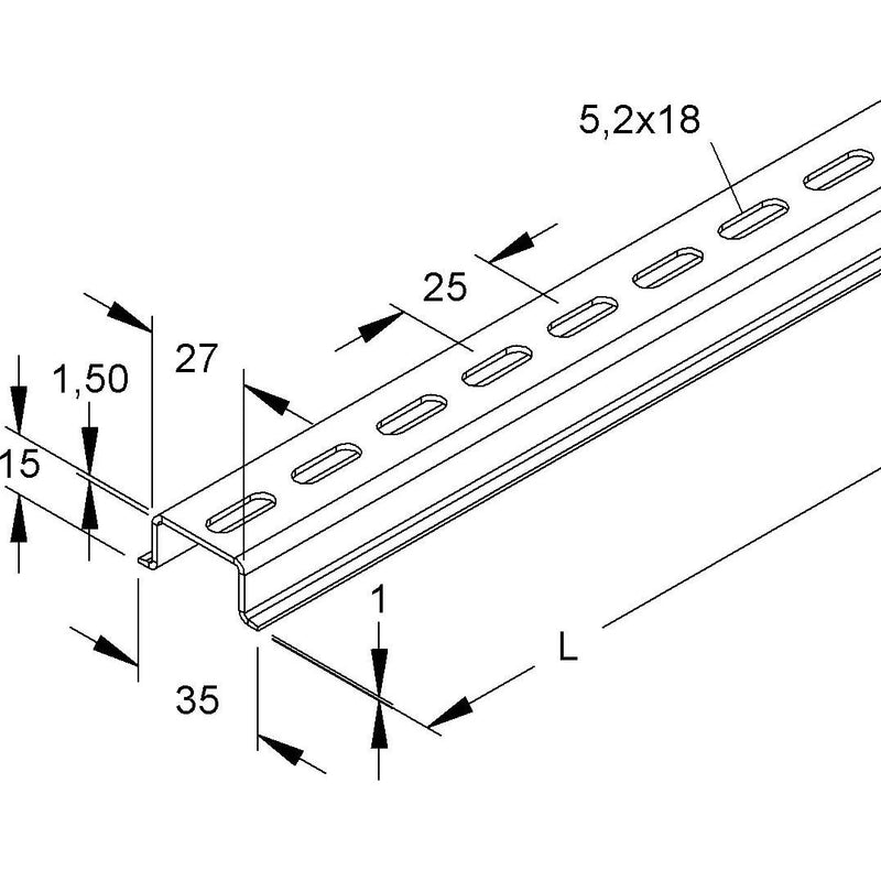 Niedax - Tragschiene Hut-Profil 2934/2 VL 35x15x2000mm − 2 Meter