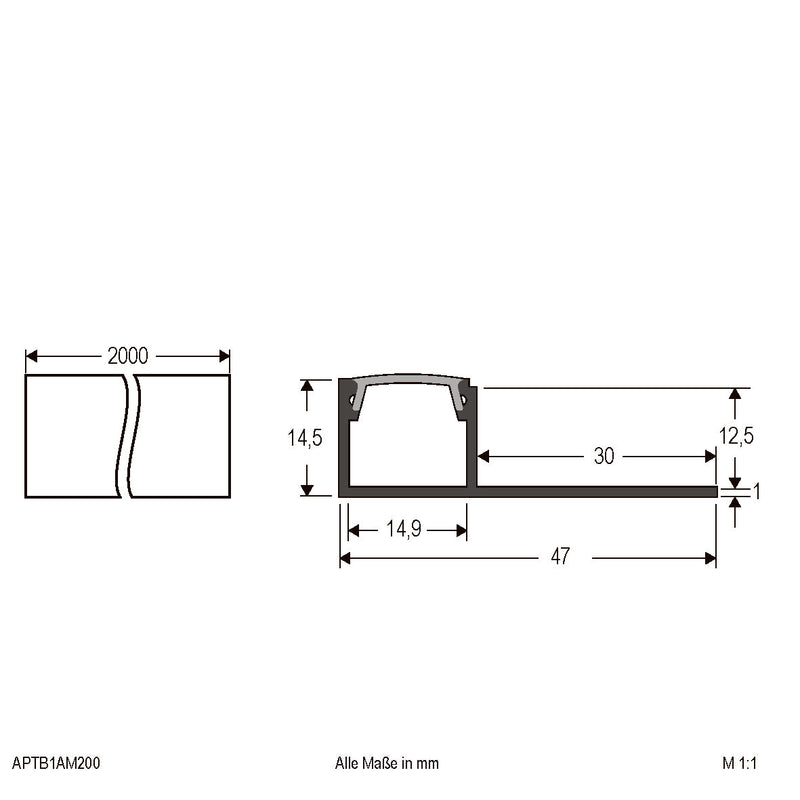 EVN Lichttechnik - Mechanisches Zubehör/Ersatzteile für Leuchten Alu-Profil m. Abdeckung APTB1AM200 opal, 2m
