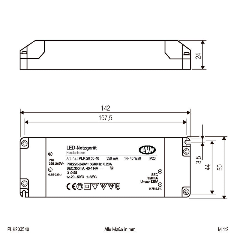 EVN Lichttechnik - LED-Betriebsgerät LED-Netzgerät 350mA PLK203540 14-40W