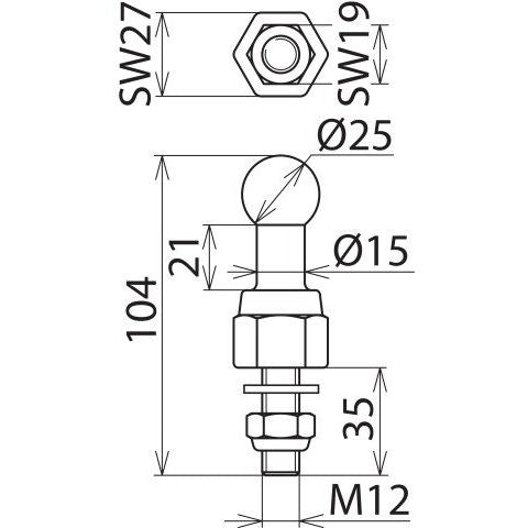 DEHN - Festpunkt für EuK-Vorrichtung Kugelfestpunkt KFP 25 M12 35 SKM D25mm, gerade