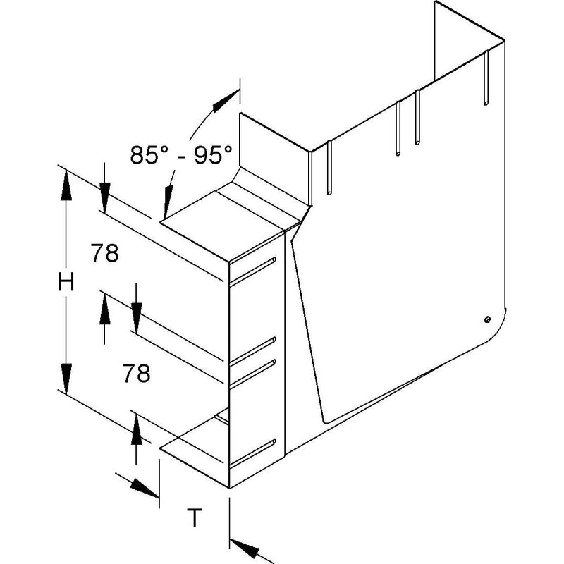 Niedax - Flachwinkel für Geräteeinbaukanal GK-Vertikaleck 90Gr. DKVV 220-78T80 WA 220x80mm