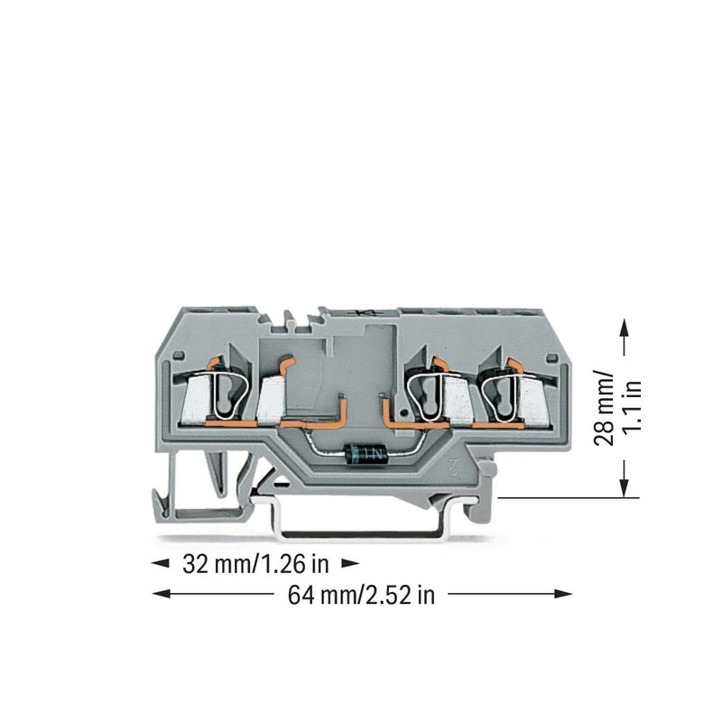 WAGO - Bauelement-Reihenklemme Diodenklemme 280-673/281-411 0,08-2,5mmq grau − 100 Stück