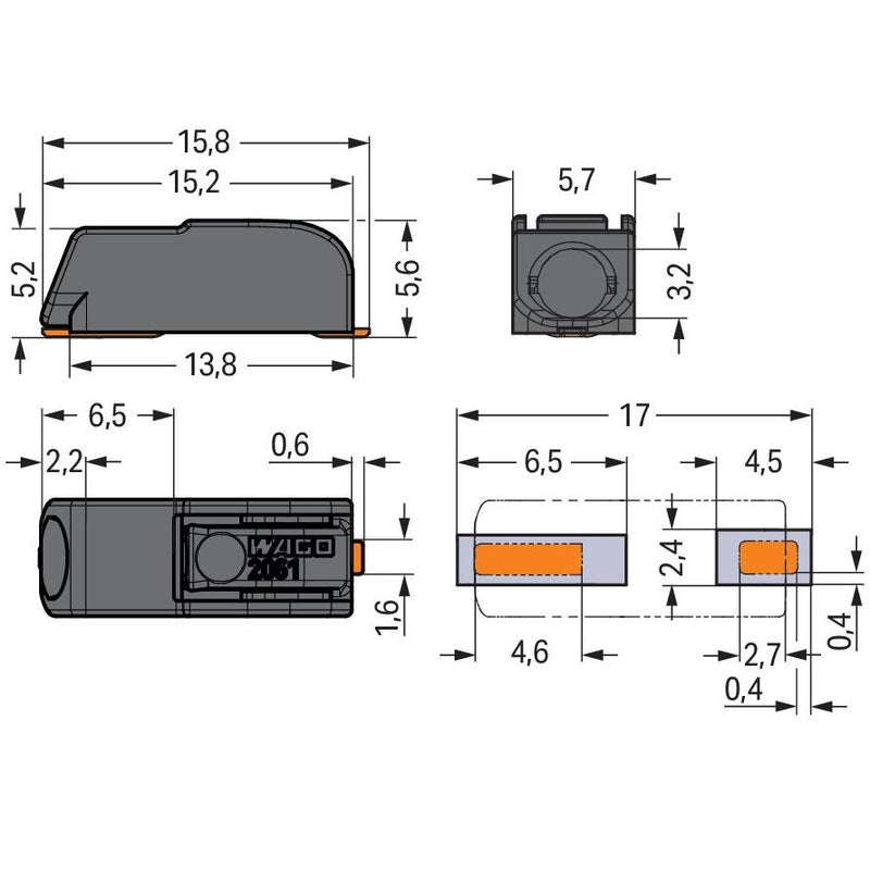 WAGO GmbH & Co. KG - Ein- und mehrpolige Klemmenleiste SMD-Leiterplattenklemme 2061-621/998-404 Drücker,1,5mm²,sw − 8100 Stück