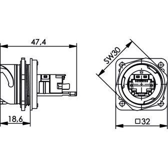 Telegärtner - Modularer Steckverbinder STX V1 Flanschset 100007414 RJ45 Jack Cat.6 M
