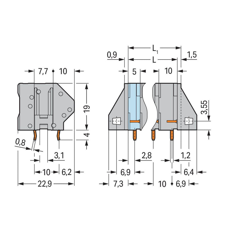 WAGO - Leiterplattenklemme 745-206 4mm² − 40 Stück