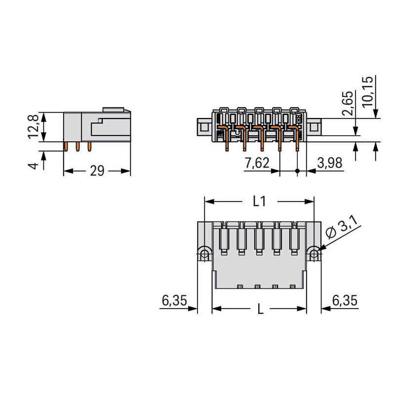 WAGO GmbH & Co. KG - Leiterplattensteckverbinder THT-Stiftleiste 831-3625/108-000 abgewinkelt,lgr − 24 Stück
