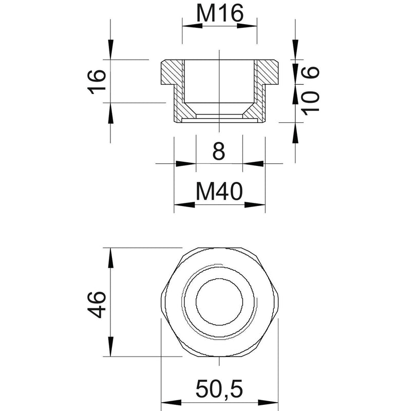 OBO Bettermann - Erweiterungs-/Reduzierring Reduktion 107 R M40-16 PA Iso,lgr − 50 Stück