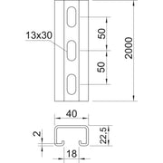 OBO Bettermann - Stiel/Profilschiene Profilschiene MS4022P2000A4 2000x40x22,5mm − 2 Meter