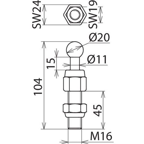 DEHN - Festpunkt für EuK-Vorrichtung Kugelfestpunkt KFP 20 M16 45 SSM D20mm gerade