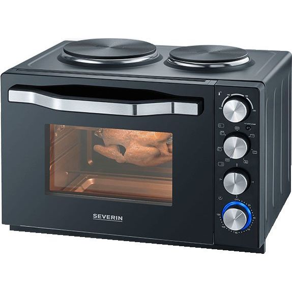 Severin - Tischbackofen/Backgrill Toastofen m.Kochplatten TO 2074 sw/eds-geb. 2500W,30l