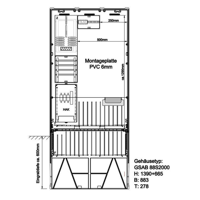 GSAB Elektrotechnik - Zähler-Komplettschrank Festplatzsäule 02.88.1P11FP zur Selbstbestückung