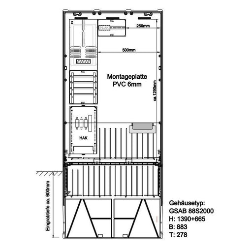 GSAB Elektrotechnik - Zähler-Komplettschrank Festplatzsäule 02.88.1P11FP zur Selbstbestückung