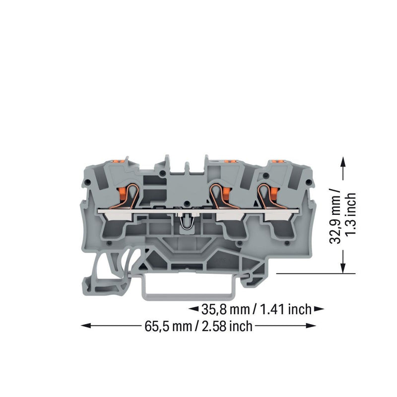 WAGO GmbH & Co. KG - Durchgangs-Reihenklemme 3-Leiter-Durchgangsklemme 2204-1301 4qmm, grau − 50 Stück