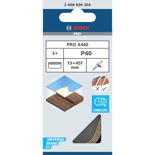 Bosch - Schleifpapier/Schleifvlies PRO X440 Schleifband, 13 x 2608606203 457 mm, G40, 3-tlg