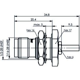 Telegärtner - Koax-Steckverbinder TNC-Einbaubuchse 75Ohm 100023827 cr/cr, G4 (RG179B/U) − 5 Stück