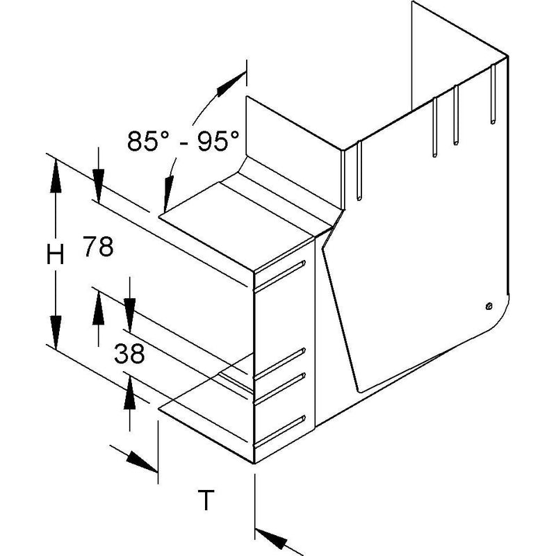 Niedax - Flachwinkel für Geräteeinbaukanal GK-Vertikaleck 90Gr. DKVVO 170-78T100 S 170x100mm