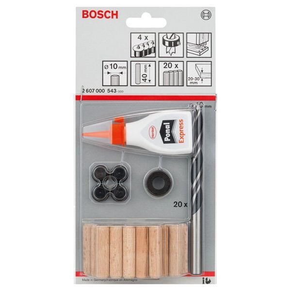 Bosch - Stab-/Riffeldübel 27-tlg. Holzdübel-Set, 2607000543 10 mm
