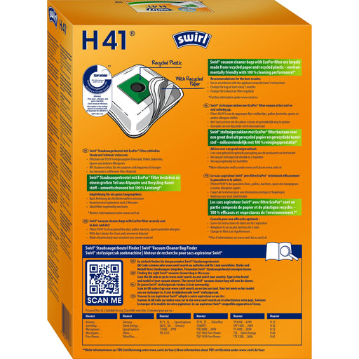 Swirl - Zubehör/Ersatzteile für Bodenpflege Staubbeutel H 41 EcoPor VE4 für Hoover