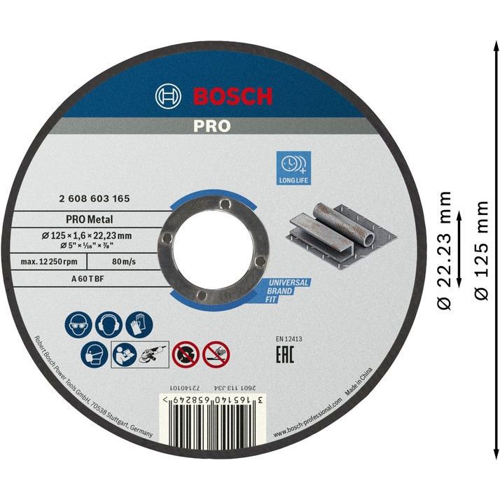 Bosch - Trenn-/Schleifscheibe PRO Metal Trennscheibe, 2608603165 125 x 1.6 x 22.23 mm