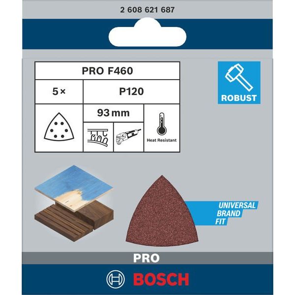 Bosch - Schleifpapier/Schleifvlies PRO F460 Schleifblatt, 93 2608621687 x 93 mm G120 5-tlg