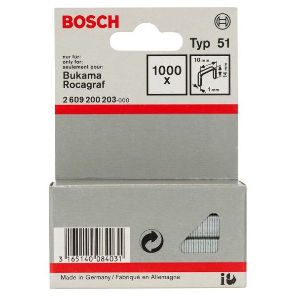 Bosch - Heftklammer Flachdrahtklammer Typ 51, 2609200203 10 x 1 x 14 mm
