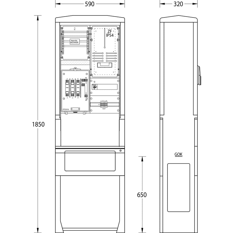 uesa - Zähler-Komplettschrank Zähleranschlusssäule ZASS1S Rhönen.Fulda 1850x590x320mm