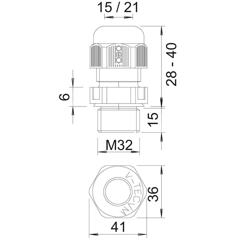 OBO Bettermann - Kabelverschraubung Ms-Verschraubung V-TEC VM LM32 MS M32 Langgewinde − 10 Stück