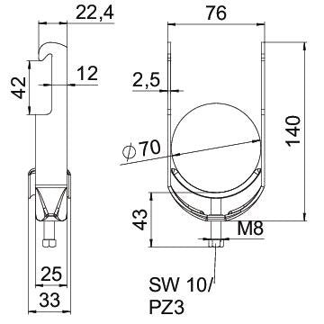 OBO Bettermann - Bügelschelle BS-W1-M-70 FT 64-70mm − 50 Stück