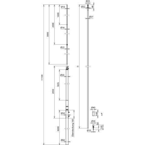 DEHN - Fangeinrichtung für Blitzschutz Fangmast FM60L11MIPHVI#819760 m. Leitung D27mm