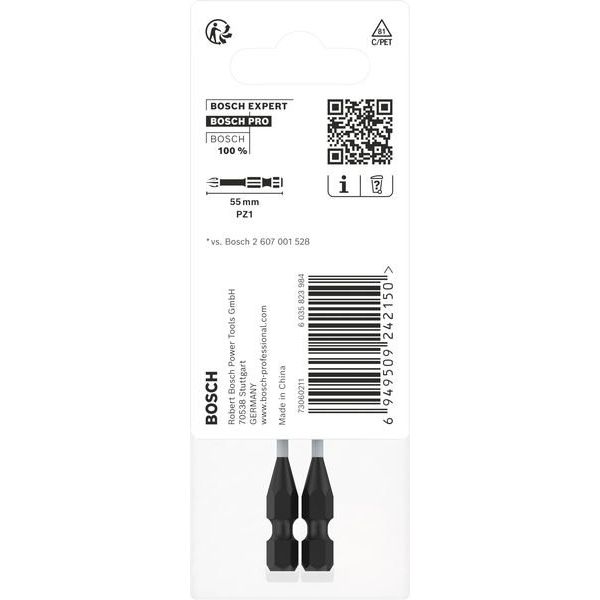 Bosch - Bit PRO Pozidriv Impact Bit, 2608522543VE(2) PZ1, 55 mm, 2-tlg