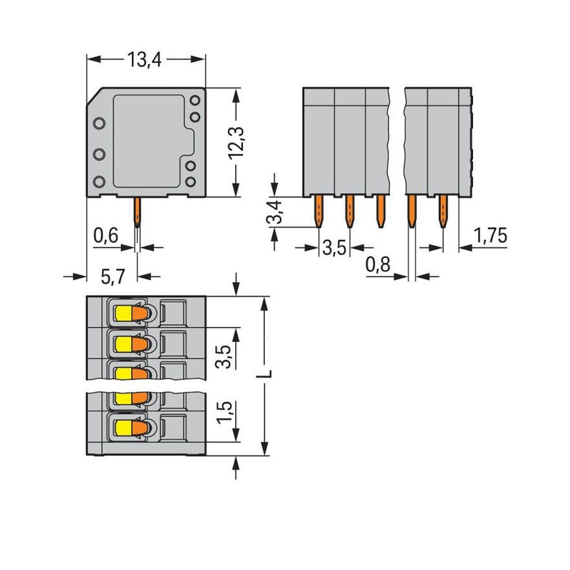WAGO - Leiterplattenklemme 739-307 1,5mm² − 45 Stück